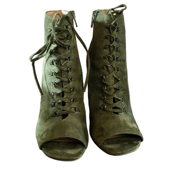 Suede Peep Toe Lace Up Booties - Picture 4 of 8